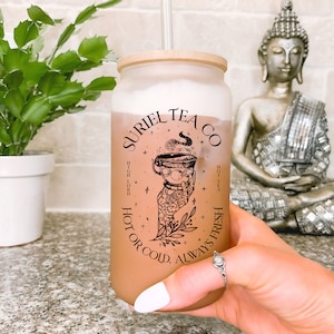ACOTAR Suriel Tea Co Tumbler, Sarah J Maas Inspired 16 oz Glass Can, Bookish Gifts, A Court Of Thorns And Roses Mug, Frosted Glass Beer Can