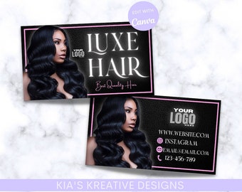DIY Business Cards | Business Card | Business Card Template | Editable Business Card | Hair Business Card | Canva Template | Pink | Black