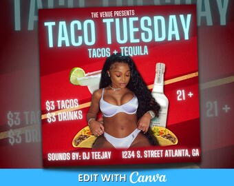Taco Tuesday Flyer / Club Flyer / DIY Club Flyer / Club Flyer Template / Party Invite Flyer / Canva Template / DIY Taco Tuesday Flyer