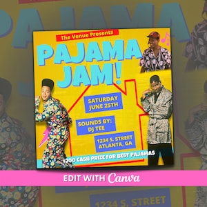 Pajama Jam Flyer | Club Flyer | DIY Club Flyer | Club Flyer Template | Party Invite Flyer | Canva Template | Freaknik Party Flyer