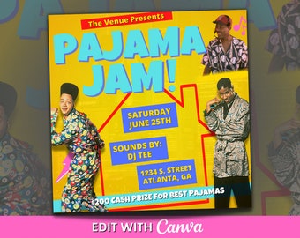 Pajama Jam Flyer | Club Flyer | DIY Club Flyer | Club Flyer Template | Party Invite Flyer | Canva Template | Freaknik Party Flyer