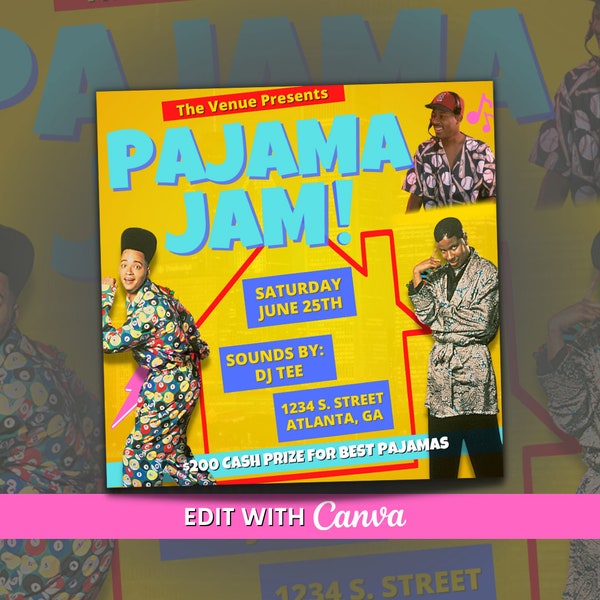 Pajama Jam Flyer | Club Flyer | DIY Club Flyer | Club Flyer Template | Party Invite Flyer | Canva Template | Freaknik Party Flyer