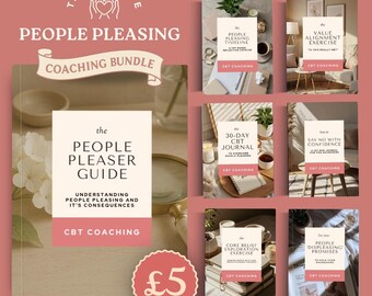 May include: A coaching bundle titled "The Ultimate People Pleasing Coaching Bundle" with a main book titled "The People Pleaser Guide" and several smaller guides. The bundle includes a price tag of £5.