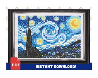 クロスステッチの星月夜 - 傑作ピクセルアートパターン - PDF