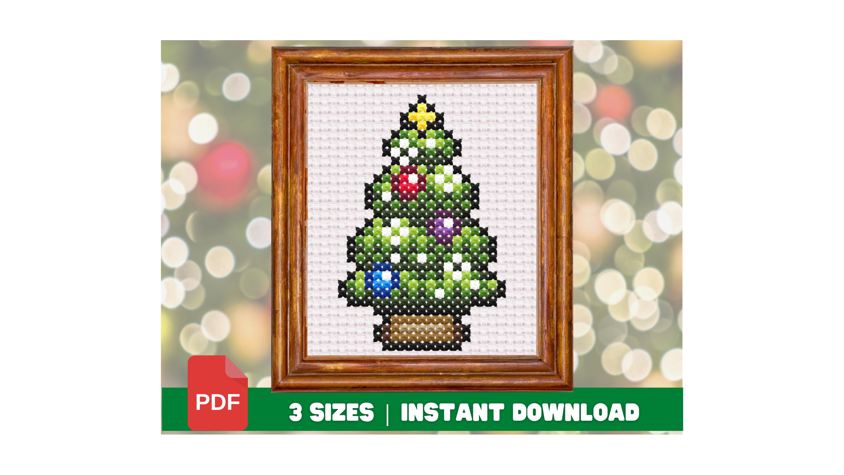 Cross Stitch Christmas Tree - Easy Pixel Art Pattern in