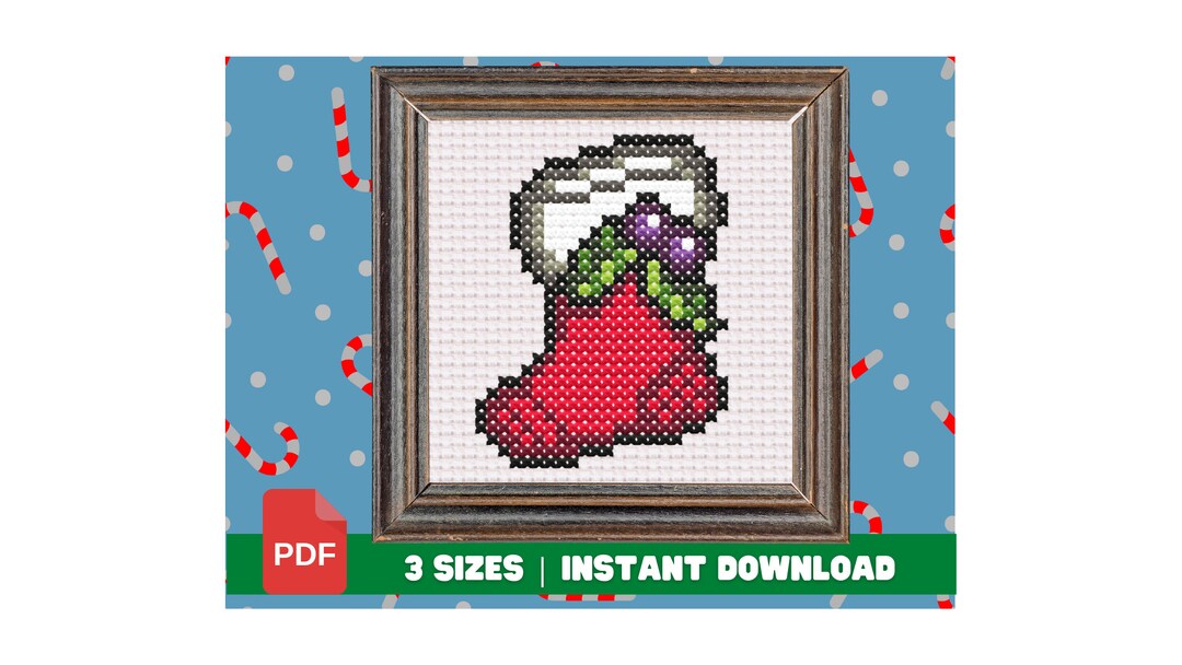 Cross Stitch Christmas Stocking Easy Pixel Art Christmas Pattern in