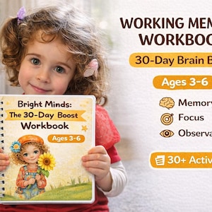 30-Day Brain Boost Workbook for Kids Ages 3-6 | Working Memory, Focus Activities (Printable PDF)