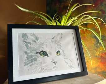 Original Pen and Ink drawing. Entirely hand drawn, A4 framed,  Persian cat original artwork.