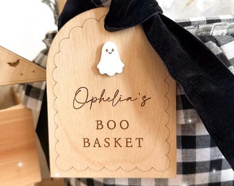 Personalised Boo Basket Tag, Halloween Gift Tag, Wooden Boo Basket Name Tag, Custom Halloween Basket Tag, Trick or Treat Gift