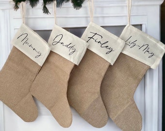 Personalised Burlap Christmas Stocking, Neutral Stocking, Matching Family Stockings, First Christmas, Hessian, Present Sack, Jute Stocking