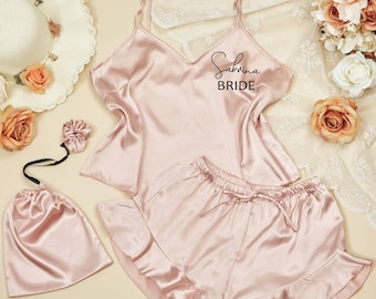 Personalized Cami Set Bridesmaid Bridal Party Pajamas Camisole Set Bridesmaid Gifts Wedding Bridesmaid Pjs Silky Stain Cami Pajama Cami Top