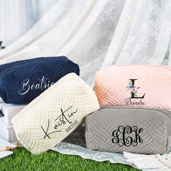 Bolsa cosmética de terciopelo personalizada, bolsa de maquillaje de terciopelo personalizada, bolsa de artículos de tocador de viaje, regalos de dama de honor, bolsa de maquillaje con monograma, favores de boda