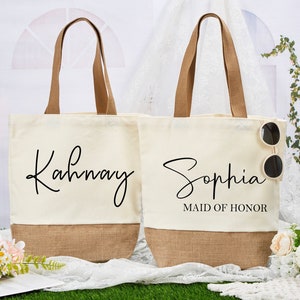 Brautjungfer Tragetaschen, personalisierte Canvas Tragetasche, Trauzeugin Geschenke Tasche, Brautjungfer Vorschlag Taschen, benutzerdefinierte Strandtasche, Brautparty Geschenke