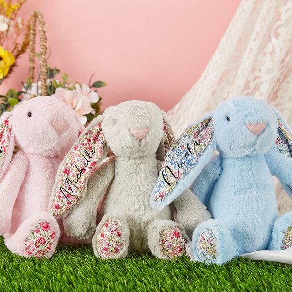 Personalized Bunny Rabbit, Custom Bunny Plush Rabbit Toy, Monogram Stuffed Animal Toy, Flower Girl Proposal Gift, Bridesmaid Gift, Xmas Gift