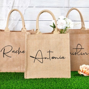 Personalisierte Jutetasche mit Namen, Monogramm Strandtasche, Mädchen Reisetasche, Vogeljungfer Geschenktasche Hochzeit Junggesellinnenabschied Gastgeschenke