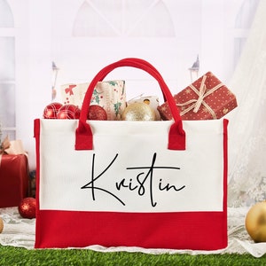 Personalizowana torba na prezenty świąteczne, czerwone torby na imprezę świąteczną, torby na prezenty na Wigilię, torba z monogramem, torba na prezenty świąteczne z imieniem, torba z juty