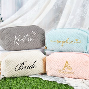 Custom Makeup Bag, Personalized Velvet Cosmetic Bag, Travel Toiletry Bag, Bridesmaid Gift, Bride Makeup Bag, Wedding Gift, Wedding Favors