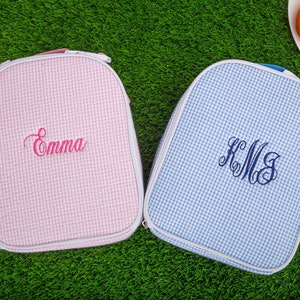 Boîte à lunch brodée personnalisée, cadeau de rentrée des classes pour enfant, boîte à lunch à monogramme, assortiment de chambre de bébé pour garçons et filles, sac à lunch isotherme