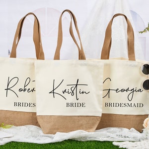 Personalized Tote Bag, Burlap Bags, Monogram Beach Tote with Name, Bridesmaid Gifts Bag, Wedding, Bachelorette Party Favor, Girls Trip Gifts