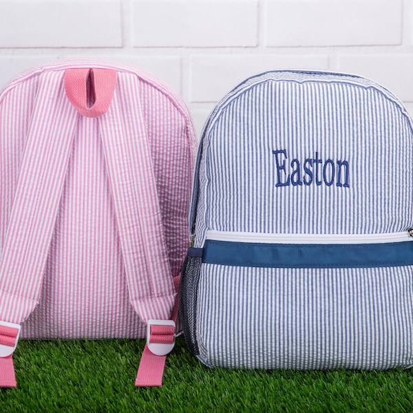 Sacs à dos personnalisés pour bébés, cartables pour tout-petits, sacs à dos monogrammés pour tout-petits, sac à dos Seersucker, sac à livres préscolaires, cadeau personnalisé pour bébé