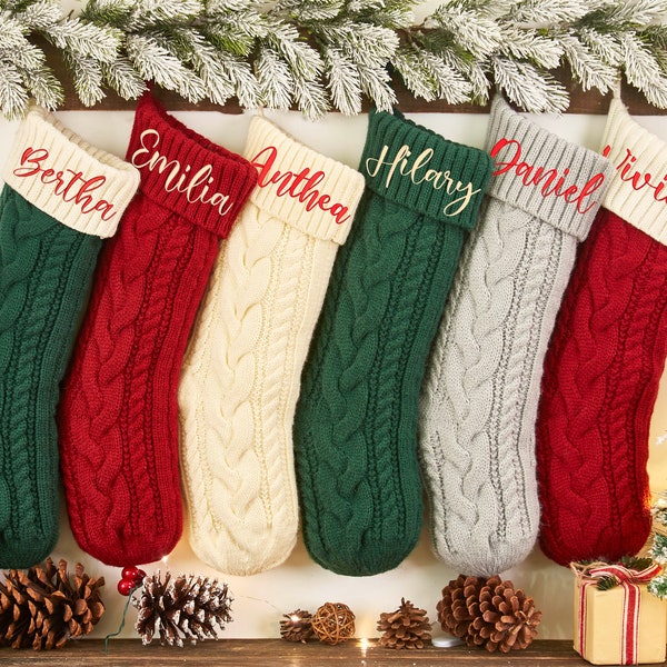 Personalized Christmas Stockings, Embroidered Stocking, Christmas Gift, Knitted Name Stockings, Monogram Family Stockings, Holiday Stockings