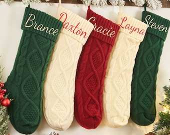 Personalized Knitted Stockings, Embroidered Christmas Stocking, Xmas Gift, Family Stockings, Monogram Holiday Stocking with Name, Tree Decor