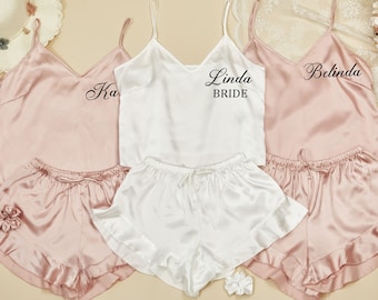 Personalised Bridal Party Pajamas Camisole Set, Wedding Bridesmaid PJs, Satin Cami Pajama, Custom Silk Cami Sets, Bridesmaid Proposal Gifts