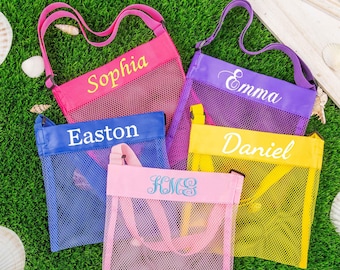 Embroidered Seashell Bag,Personalized Mesh Sea Shell Bag,Monogram Shell Mesh Bag,Kids Beach Bag, Shell Tote,Seashell Tote Bag,Pool Toy Bags
