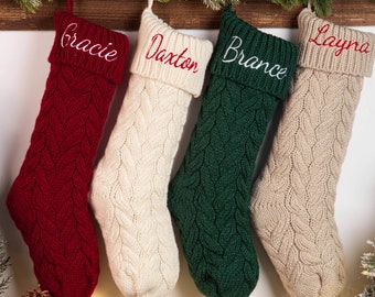 Personalized Christmas Stockings, Christmas Gift, Family Stockings, Embroidered Christmas Stocking, Holiday Stockings, Knitted Stockings