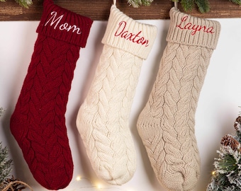Personalized Christmas Stockings, Embroidered Christmas Stocking,Monogram Family Stockings, Christmas Gift, Knitted Holiday Stockings, Decor