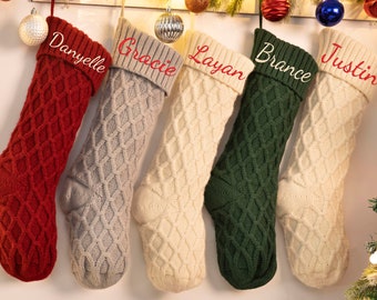 Personalized Christmas Stockings, Knitted Holiday Stockings, Embroidered Name Stocking, Christmas Gift, Monogram Family Stockings,Tree Decor