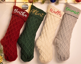 Personalized Knitted Stockings, Embroidered Christmas Stocking,Christmas Gifts, Holiday Stockings, Monogram Family Stockings, Name Stockings