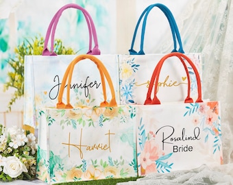 Floral Tote Bags, Personalized Beach Tote Bag, Flower Tote Bag , Bridesmaid Gifts Bag, Wedding Favors, Wedding Tote Bag, Bridal Shower Gifts