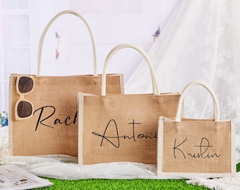 Personalized Burlap Bags, Custom Name Jute Bag, Monogram Beach Tote Bag, Bridesmaid Gifts Bag, Jute Bag, Wedding, Bachelorette Party Favors