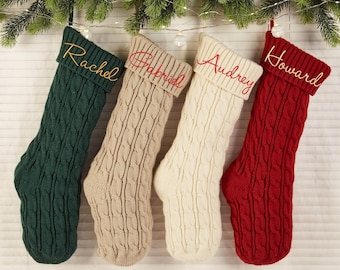 Personalized knitted Stockings, Family Christmas Stocking, Embroidered Name Stocking, Christmas Gift, Monogram Holiday Stocking, Tree Decor