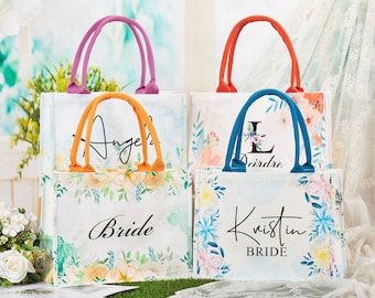 Personalized Floral Tote Bag, Monogram Beach Bag with Name, Bridesmaid Gifts Bag, Wedding Welcome Tote, Bridesmaid Tote, Bridal Party Favors