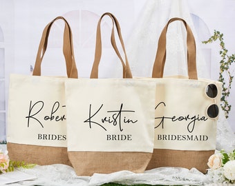 Personalized Tote Bag, Burlap Bags, Monogram Beach Tote with Name, Bridesmaid Gifts Bag, Wedding, Bachelorette Party Favor, Girls Trip Gifts