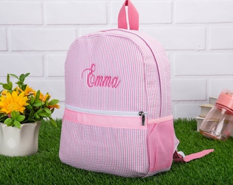 Personalized Backpack for Toddler,Embroidered Baby Backpacks, Kids Seersucker Backpack, Toddler School Bag,Preschool Book Bag,Gifts for Kids