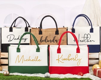 Personalized Tote Bag, Christmas Gifts Bag, Christmas Party Bags, Christmas Eve Gift Bags, Monogram Tote Bag,  Holiday Gift Bag with Name