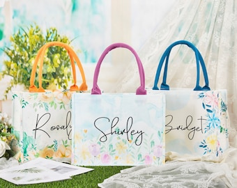 Floral Tote Bag, Personalized Bridesmaid Tote Bag, Wedding Tote Bag, Bridesmaid Gifts Bag, Wedding Favors, Beach Tote Bag,Bachelorette Party