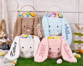 Personalisierter Plüsch-Osterkorb, bestickter Ostereimer, Kinder-Häschenkorb mit Namen, individuelle Ostertasche, Ostergeschenk für Kinder, Mädchen, Jungen