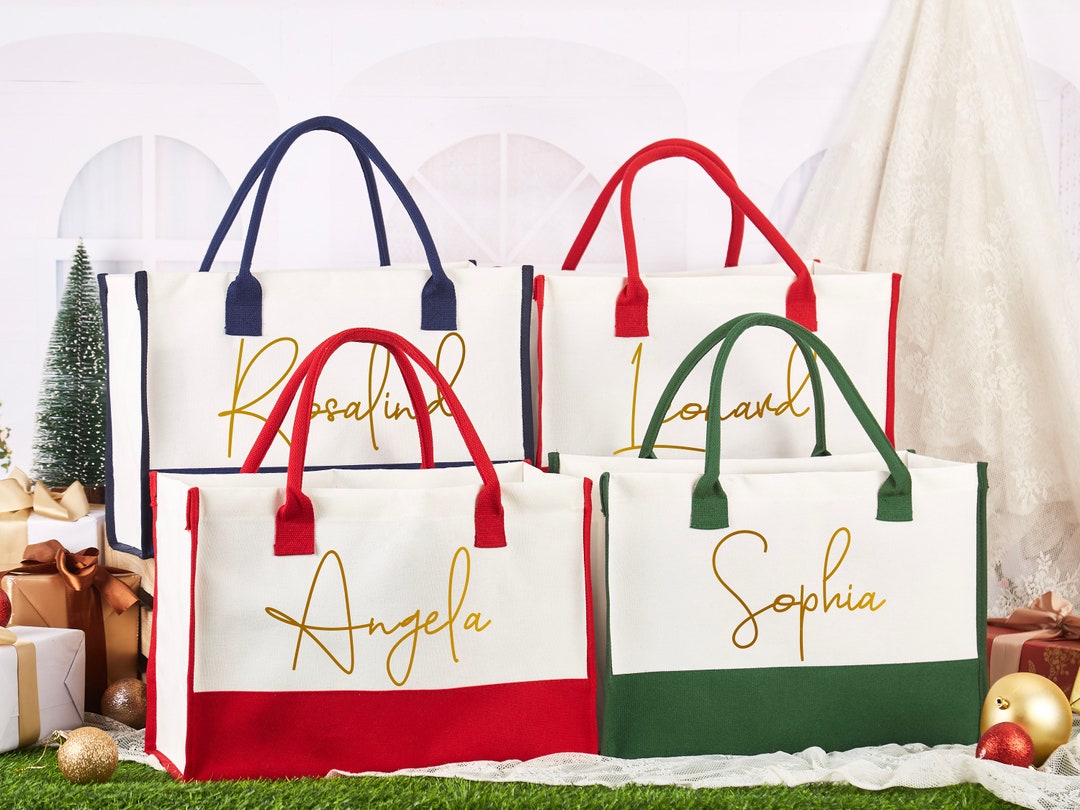 Personalized Red Christmas Gift Bag, Christmas Burlap Bag, Christmas