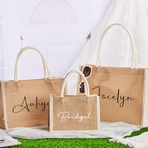 Personalized Burlap Bags, Custom Name Jute Bag, Monogram Beach Tote Bag, Bridesmaid Gifts Bag,Bachelorette Party,Wedding Favors,Gift for Her image 7