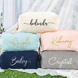 Custom Makeup Bag, Velvet Cosmetic Bag, Women Travel Toiletry Bag, Bridesmaid Gift, Bride Makeup Bag, Wedding Gift, Birthday Gift for Her