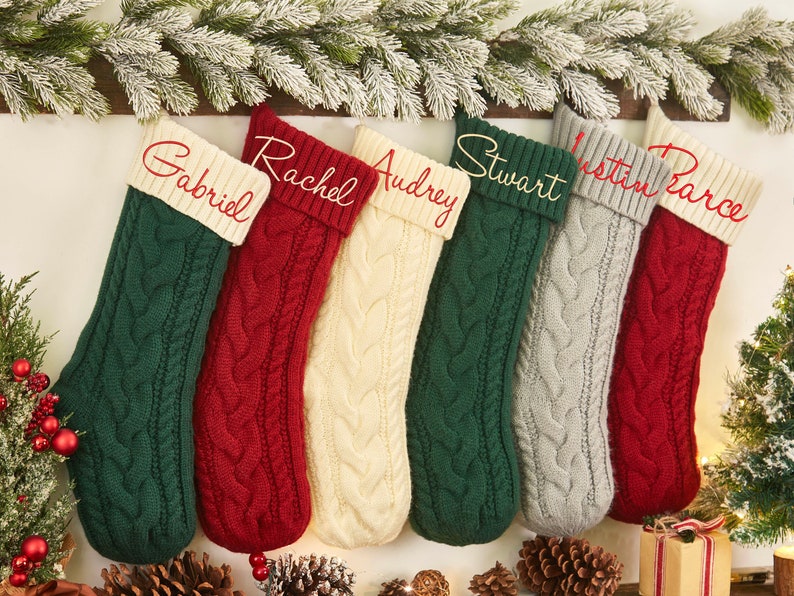 Personalized Christmas Stockings, Embroidered Stocking, Christmas Gift, Knitted Name Stockings, Monogram Family Stockings, Holiday Stockings zdjęcie 2