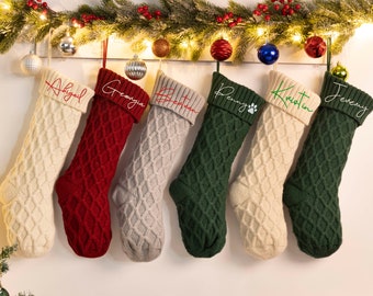 Personalized Christmas Stockings, Christmas Gift, Family Stockings, Embroidered Christmas Stocking, Holiday Stockings, Knitted Stockings,