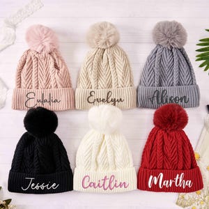 Bonnet personnalisé pour adulte, Bonnet brodé personnalisé, Bonnet personnalisé à pompons, Bonnets d'hiver, Bonnets chauds, Bonnet d'hiver pour adultes, Cadeau de Noël
