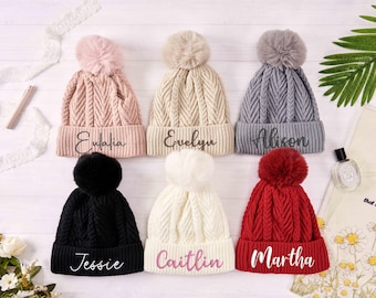 Personalisierte Erwachsene Mütze, Individuell gestickte Mütze, Benutzerdefinierte Pom Pom Mütze Hut, Winter Mützen Warme Hüte, Winter Mütze für Erwachsene, Weihnachtsgeschenk