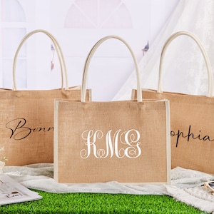 Personalized Burlap Bags, Custom Name Jute Bag, Monogram Beach Tote Bag, Bridesmaid Gifts Bag,Bachelorette Party,Wedding Favors,Gift for Her image 10