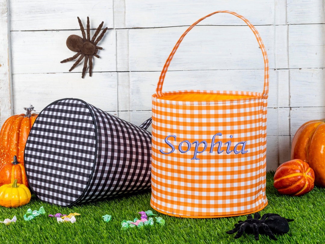 Personalized Halloween Basket, Embroidered Halloween Bucket, Trick or